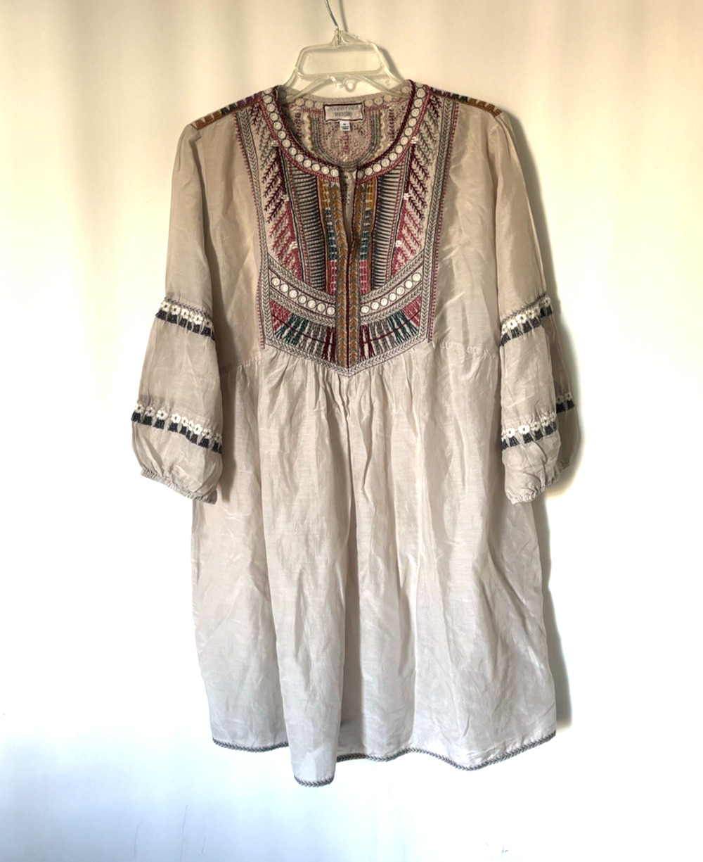 Johnny Was Tunic Top Shift Dress Medium Silk Cotton Embroidered Aline Boho
